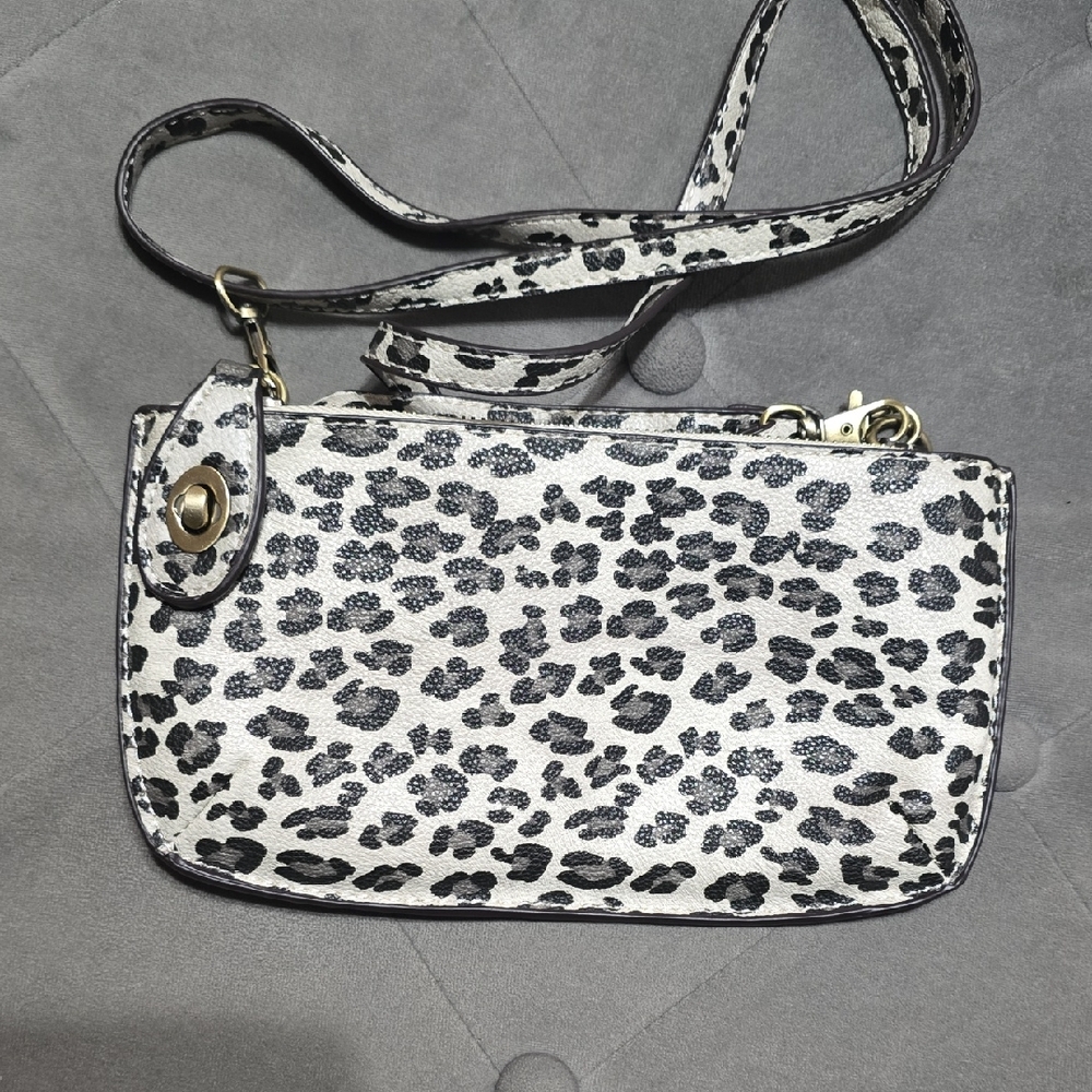 Joy Susan Black and White Leopard Print Clutch
